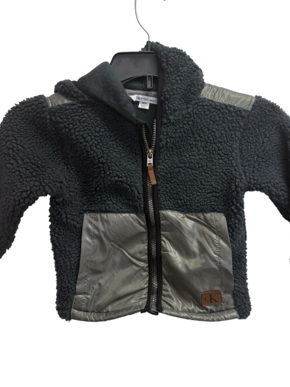 Calvin Klein Kids Black Sherpa Jacket with Gray Accents